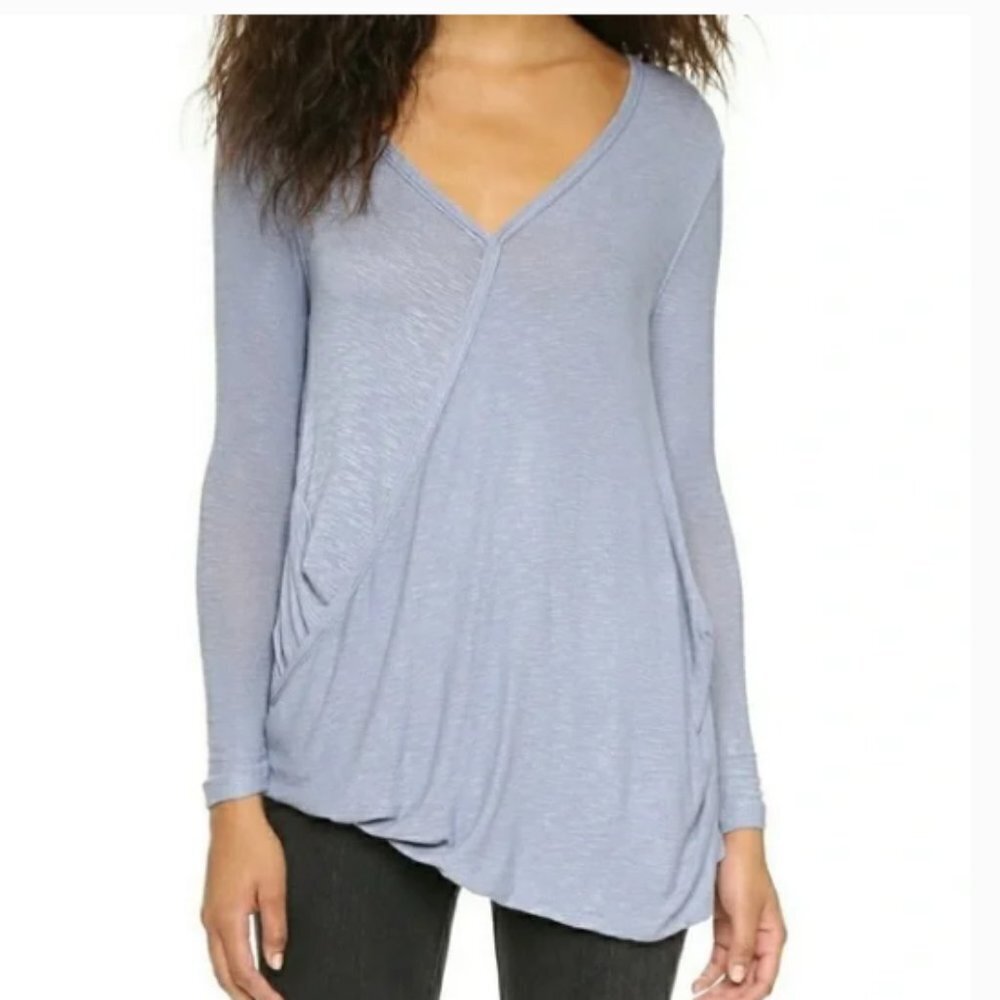 Free people Blue Miss Rose Wrap Blouse new with tag small blue grey